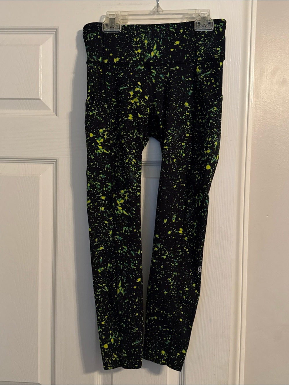 lululemon athletica Black Leggings with Neon Green Splatter